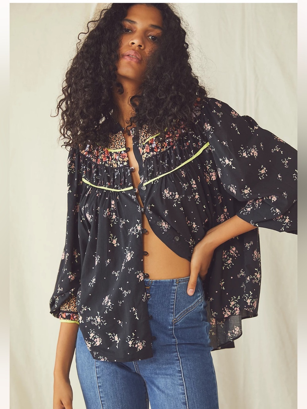 Free People Paloma Printed Blouse EUC